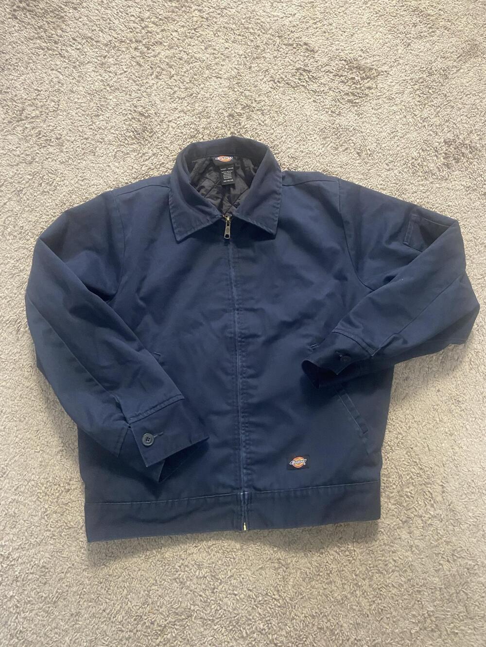 Dickies Jacket Mens Medium Blue Canvas Bomber Full Zip Quilted Lined Workwear